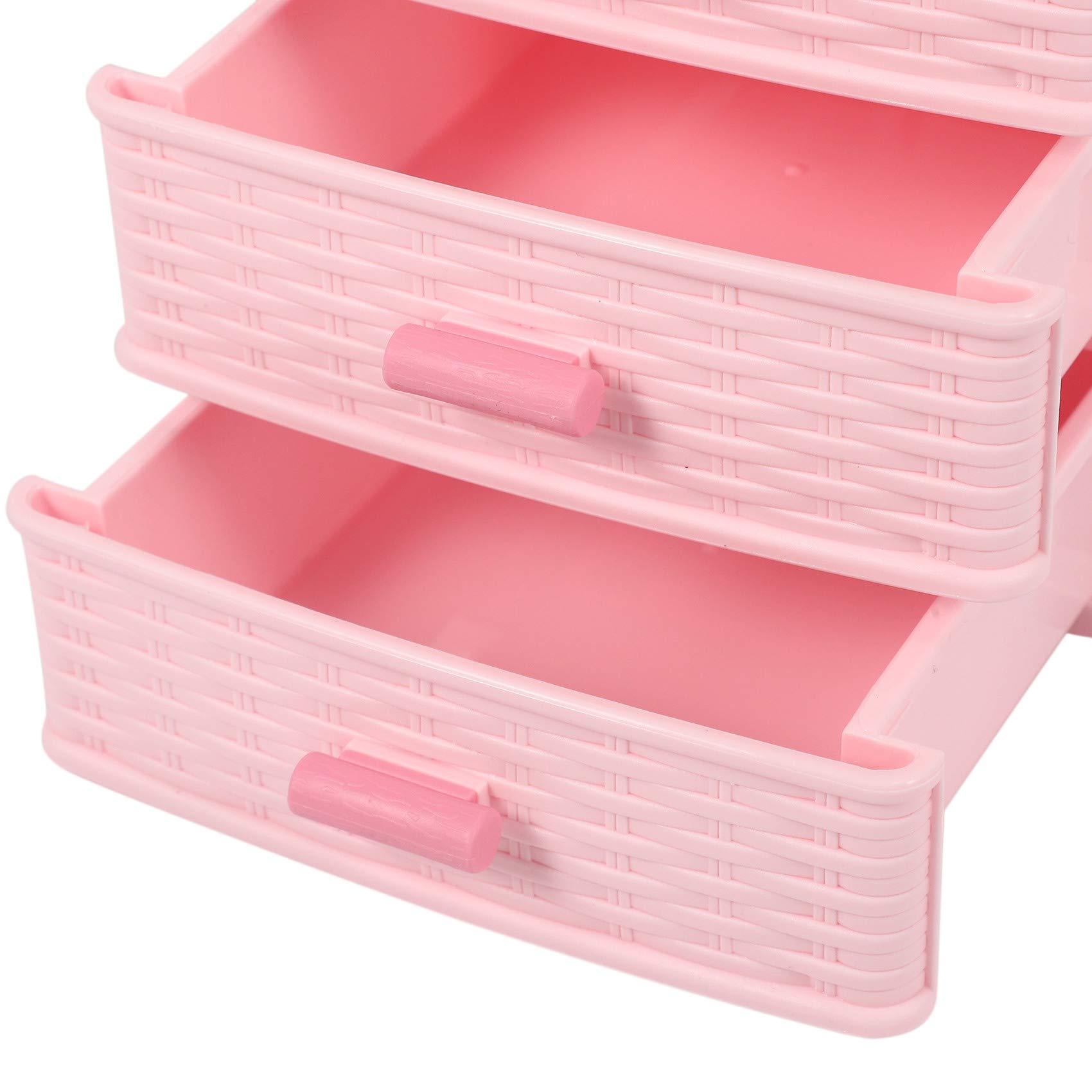 Nicfaky Plastic Drawer Designed 3 Compartment Jewelry Storage Box Pink