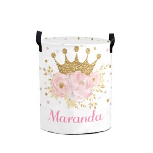 personalized freestanding laundry hamper, custom waterproof collapsible drawstring basket storage bins with handle for clothes crown pink