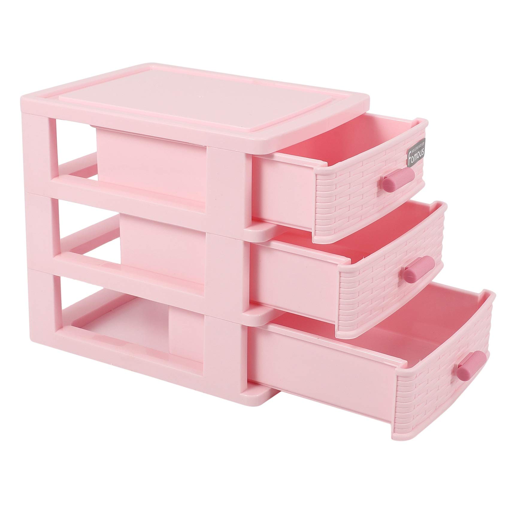 Nicfaky Plastic Drawer Designed 3 Compartment Jewelry Storage Box Pink