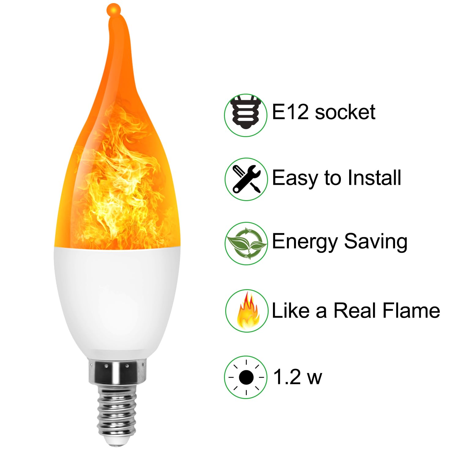 AYOGU 6-Pack LED Flame Light Bulb, 3 Mode E12 Edison Bulb, 1.2W Warm White, for Chandelier, Halloween Decorations, Christmas, Outdoor, Indoor