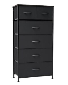 crestlive products vertical dresser storage tower - sturdy steel frame, wood top, easy pull fabric bins - organizer unit for bedroom, entryway, closets - 6 drawers (black)