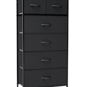 Crestlive Products Vertical Dresser Storage Tower - Sturdy Steel Frame, Wood Top, Easy Pull Fabric Bins - Organizer Unit for Bedroom, Entryway, Closets - 6 Drawers (Black)