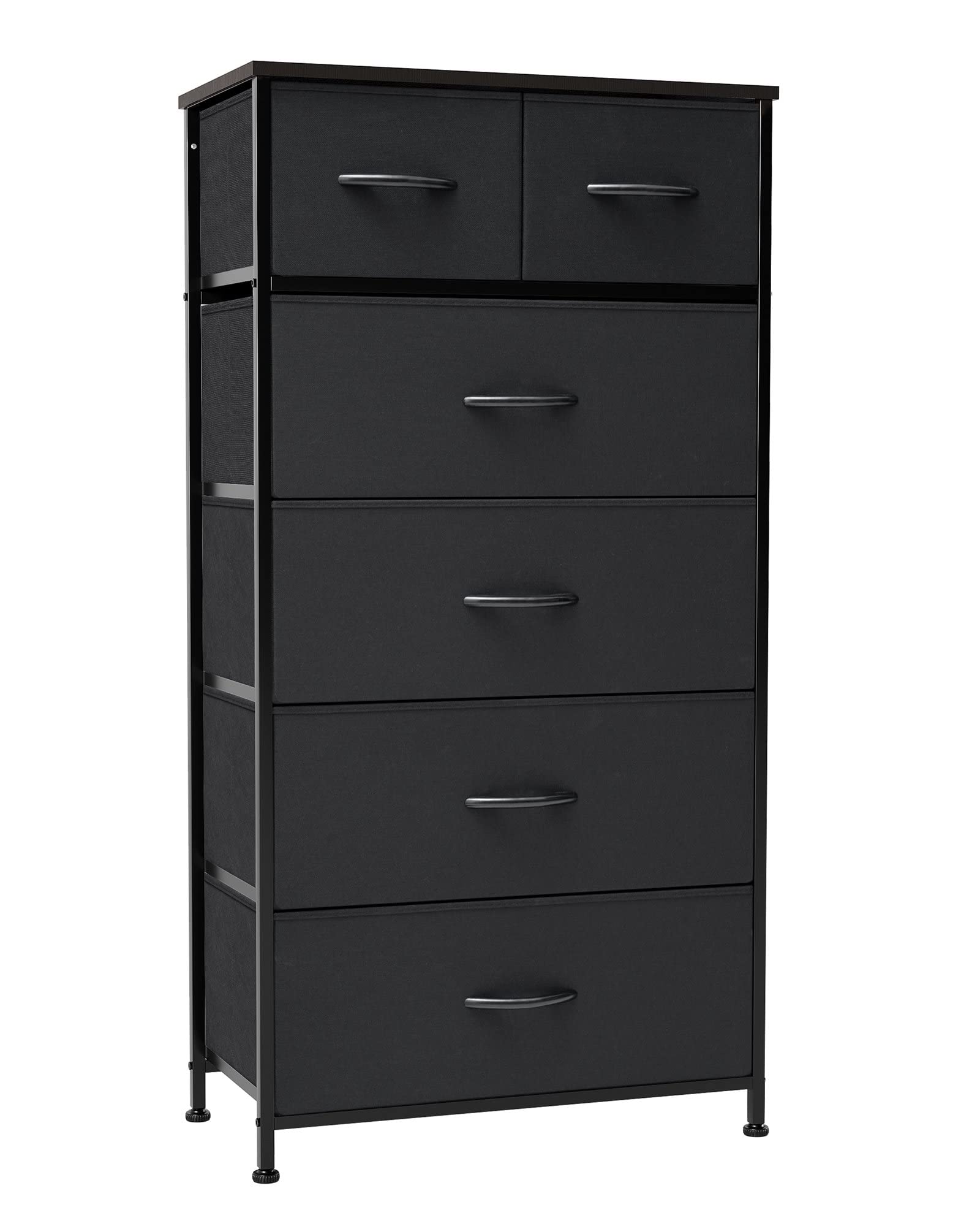 Crestlive Products Vertical Dresser Storage Tower - Sturdy Steel Frame, Wood Top, Easy Pull Fabric Bins - Organizer Unit for Bedroom, Entryway, Closets - 6 Drawers (Black)