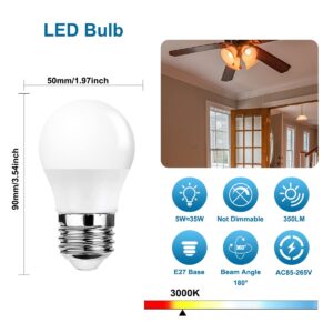 ProCrus E26/E27 Small LED Light Bulbs,LED Bulb Light 5 Watt 35W Equivalent, 3000K Warm White Bulb for Ceiling Droplight,House Lighting, 120V, Not Dimmable,4 Pack