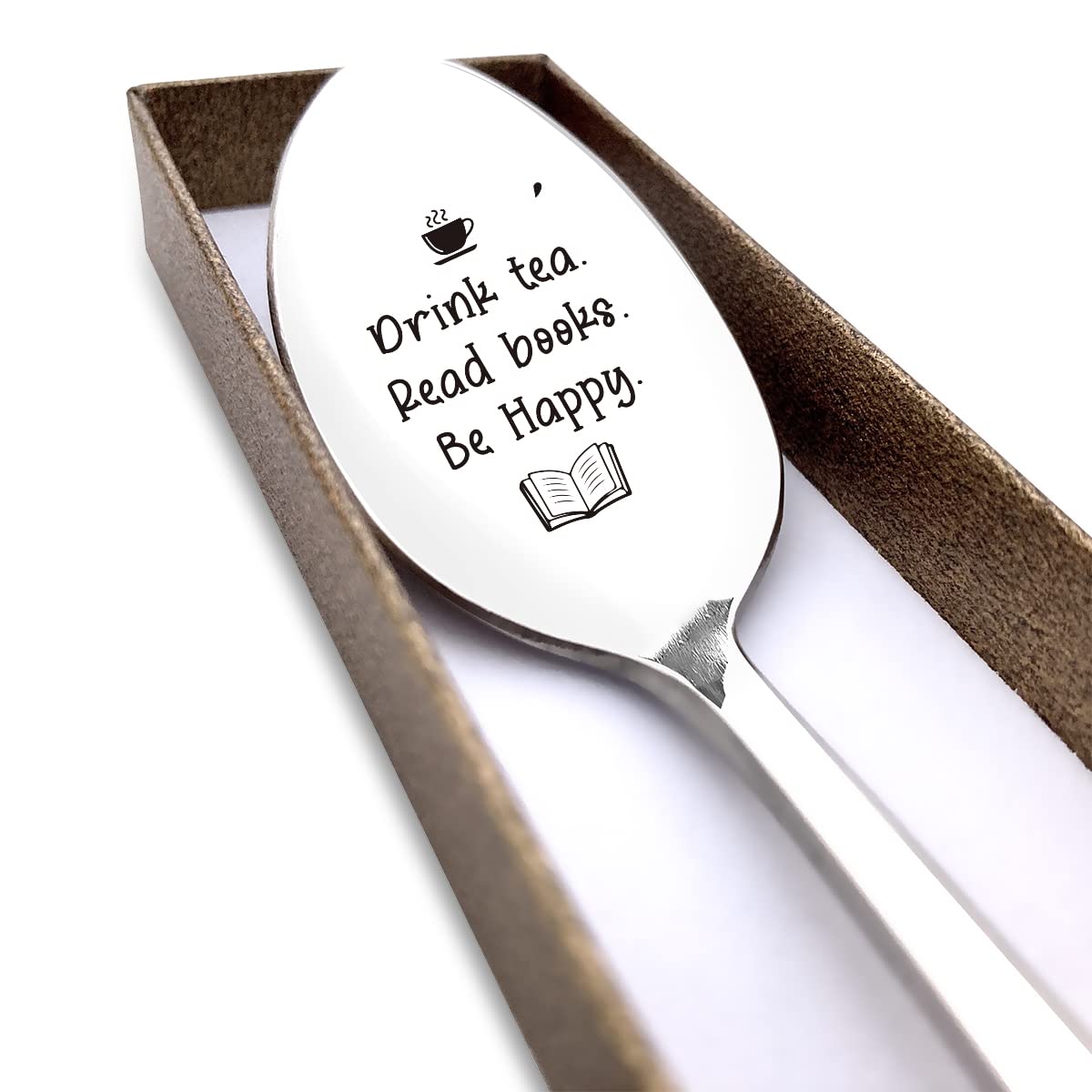 Drink Tea Read Books be Happy Tea Spoon Engraved Funny Gift for Women Men Tea Lover Spoon Best Thanksgiving Christmas Birthday Gifts