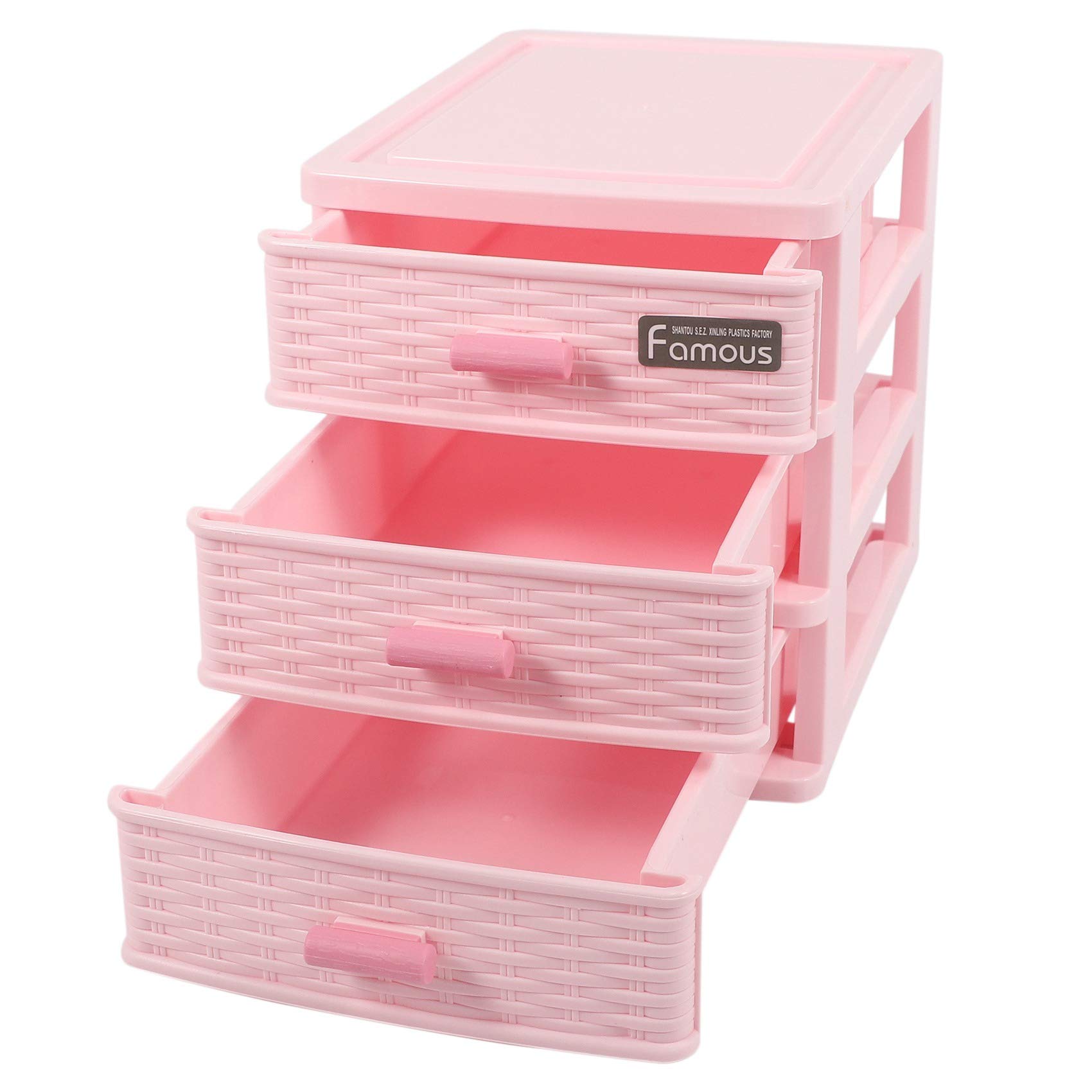 Nicfaky Plastic Drawer Designed 3 Compartment Jewelry Storage Box Pink