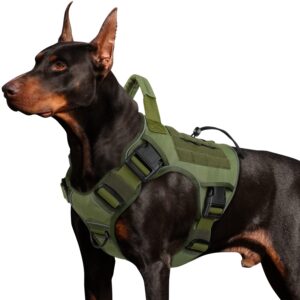 wingoin tactical dog harness for large dogs, heavy duty no pull dog harness with handle, adjustable reflective military k9 german shepherd big size dog vest for training, walking, hiking, green (l)