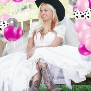 Rose Red Cow Party Decoration Balloon for Western Cowgirl Party,12inch White Cows Balloons Rose Red,Pink,Metallic Silver,Cowgirl Latex Balloons for Bachelorette Bridal Shower Baby Shower Wedding