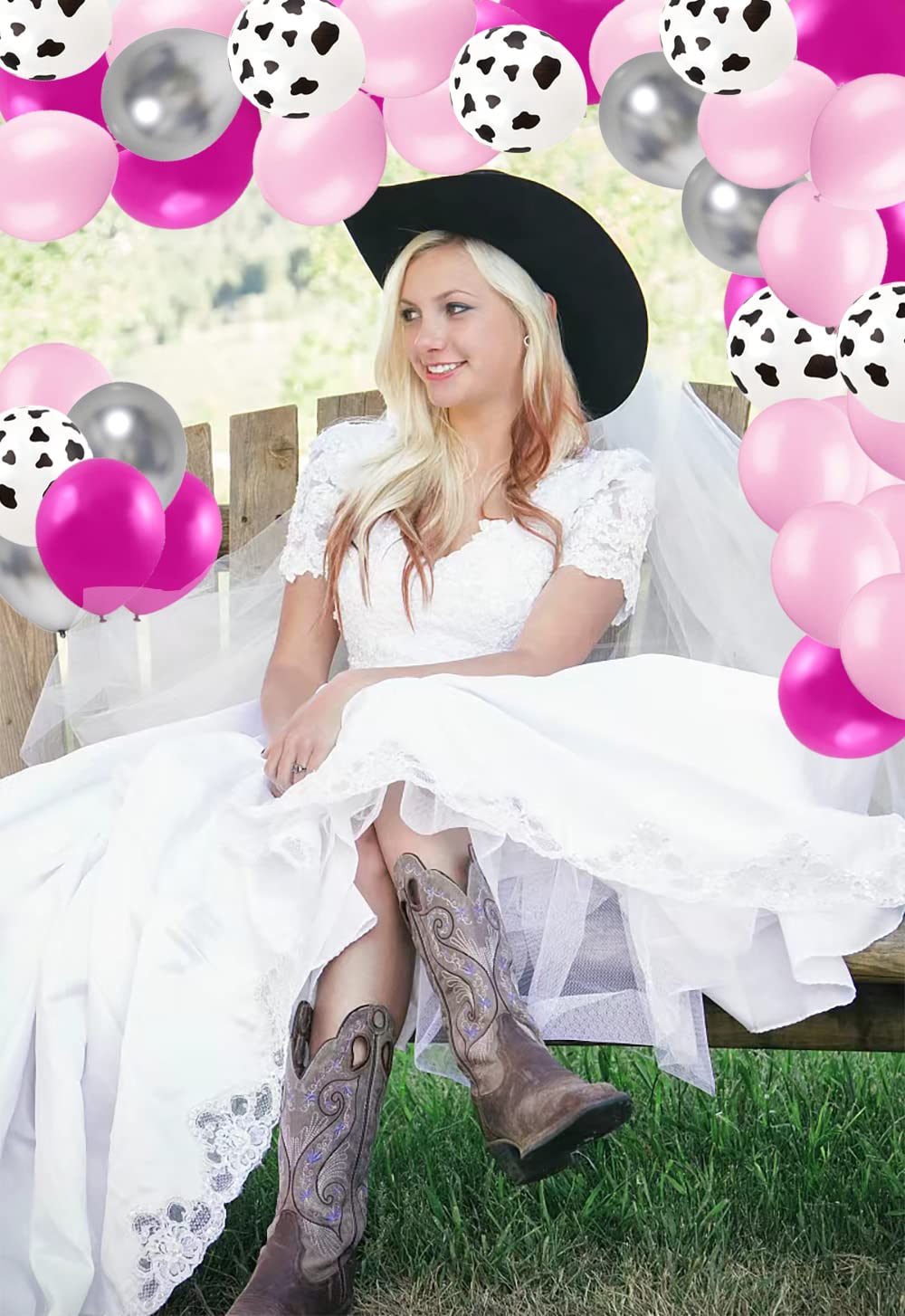 Rose Red Cow Party Decoration Balloon for Western Cowgirl Party,12inch White Cows Balloons Rose Red,Pink,Metallic Silver,Cowgirl Latex Balloons for Bachelorette Bridal Shower Baby Shower Wedding