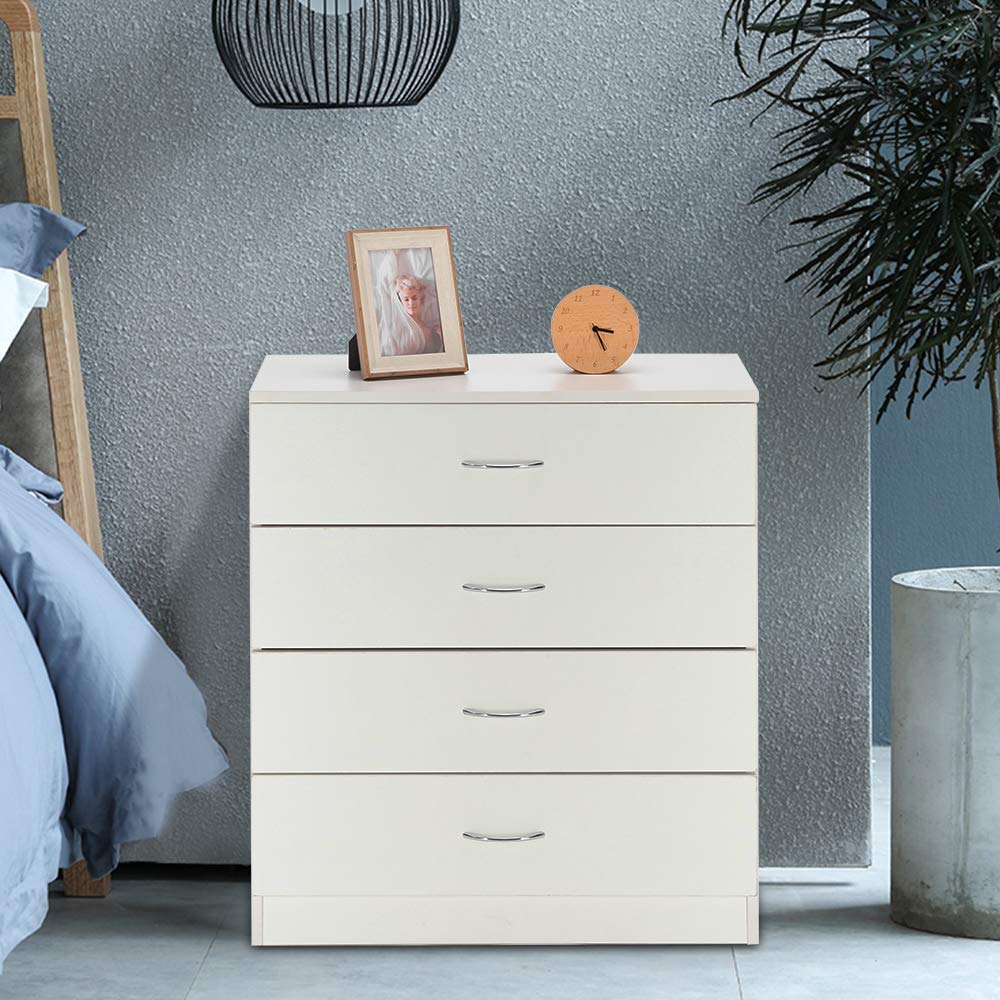 Karl home White 4 Drawer Dresser for Bedroom, Modern Nightstand Storage Chest of Drawer, Wooden Side Table End Table, Living Room, Reception Room