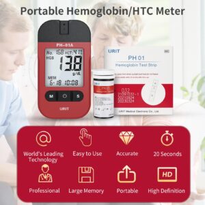 URIT Hemoglobin Test Meter with 25 Hemoglobin Test Strips, Accurate and Fast, Easy for Home Use