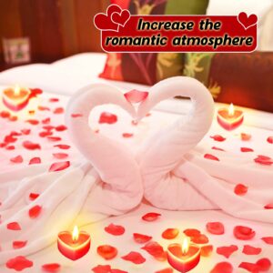 Giegxin 24 Pcs Heart Tealight Candles with 2000 Pcs Rose Petals for Romantic Night for Her Set Red Heart Candles for Valentine's Day Decorations Home Party Gift