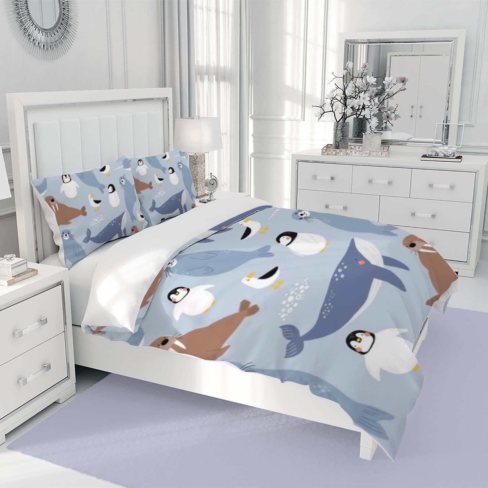 Vantaso Cute Arctic Animals Bedding Sets Full for Bedding Room Decor, Soft Comfortable Microfiber Comoforter Cover Set, with 1 Duvet Cover and 2 Pillow case