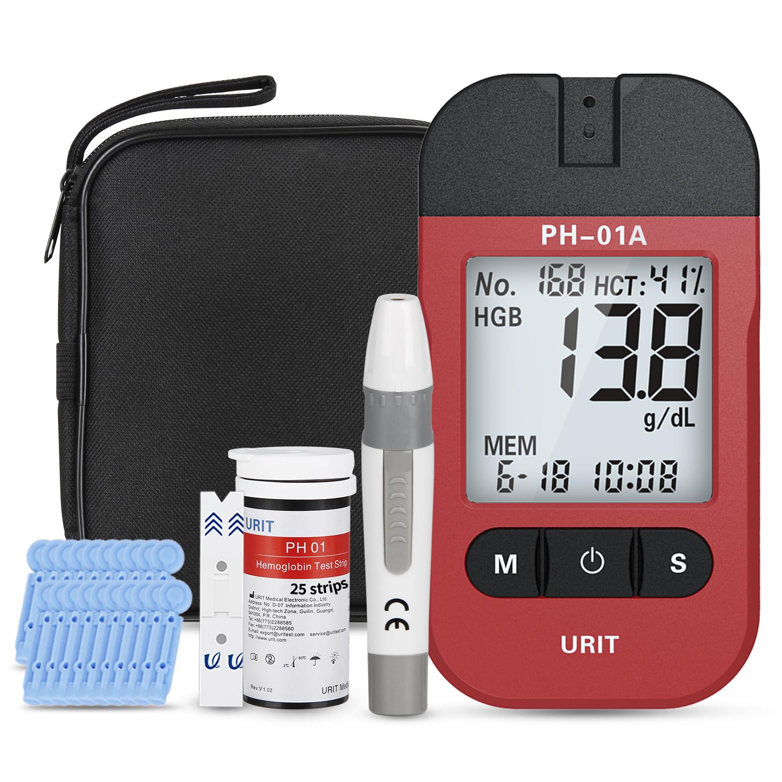 URIT Hemoglobin Test Meter with 25 Hemoglobin Test Strips, Accurate and Fast, Easy for Home Use