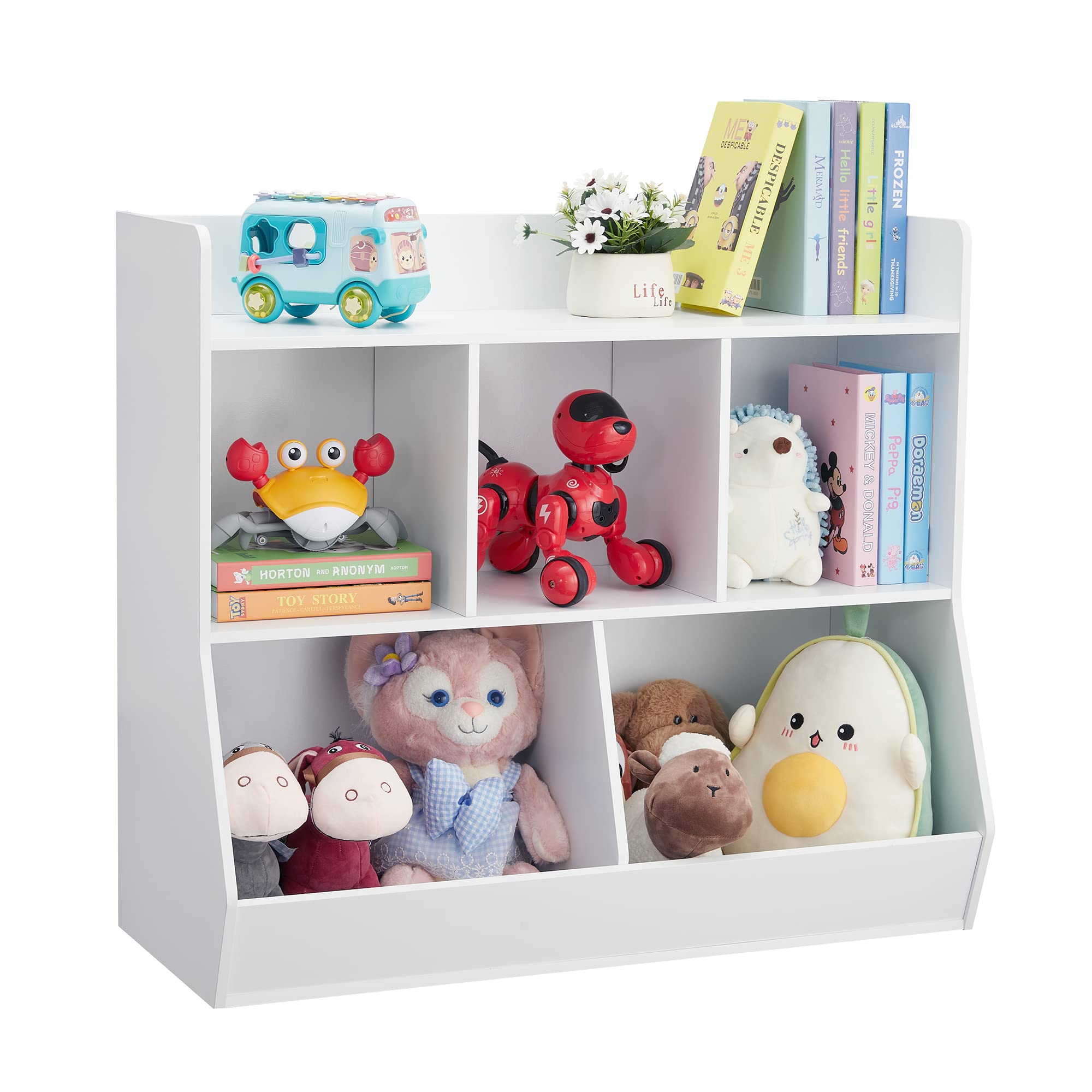 Kovhzcu Toy Storage Organizer with Bookshelf, 5-Cubby Children's Toy Shelf, Toy Storage Cabinet, Suitable for Children's Room, Playroom, Hallway, Kindergarten, School