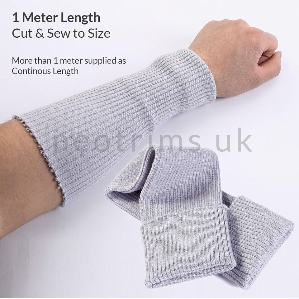 Knit Rib Cuff Stretch Ribbed Fabric Seamless Cuffing,Tubular Ribbing by The Meter or Pair. Revamp Clothing Jacket Cuff, by Neotrims | Silver Grey, 1 Pair (2 Pieces)