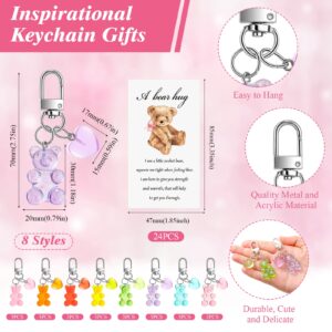 HyDren 24 Sets Cute Bear Keychains Gift Bear Cards Acrylic Bears Keyrings Classroom Gifts for Students Girl Boy Bear Baby Shower Keychains School Inspirational Reward Gift Bear Themed