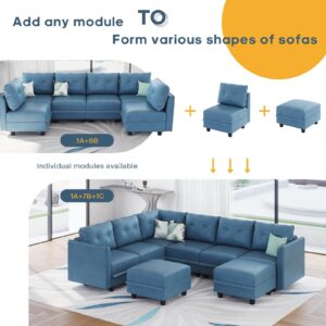 LLappuil Modular Sectional Sofa, Convertible U Shaped Sectional Couch with Storage, Modular Sectionals for Living Room, Faux Leather Fabric Waterproof Sofa, 6 Seat, Navy Blue