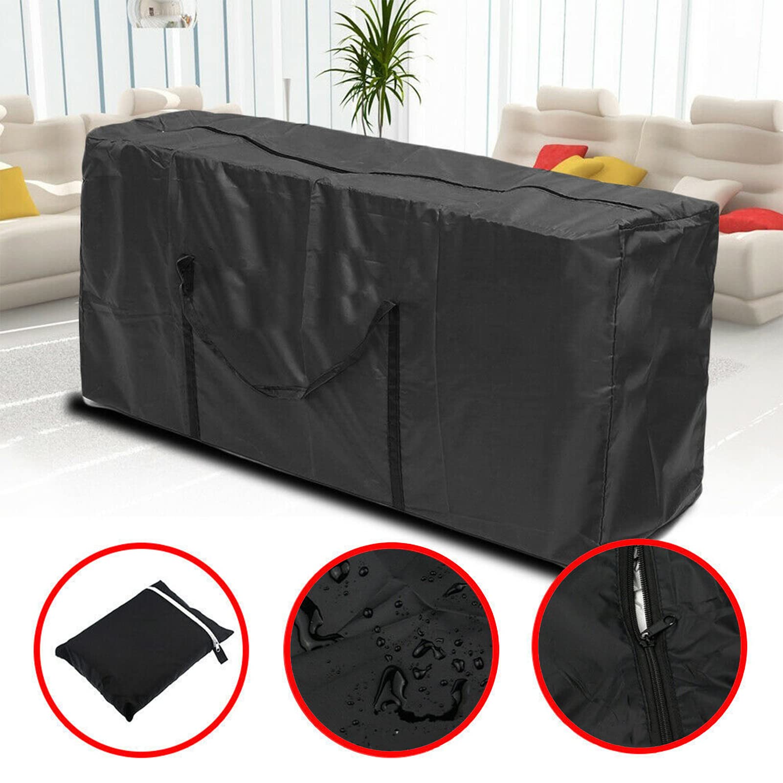 WOKEZ Patio Furniture Cushion Storage Bag, 210D Oxford Cloth Waterproof Outdoor Cover Storage Bag Lightweight Carry Case with Zipper and Handles, 2 Pack,Black,173x76x51 cm