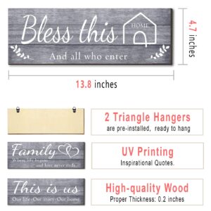 Joyhawk 4 Pieces Wall Decor Signs, THIS IS US, TOGETHER, BLESS THIS HOME, FAMILY Rustic Wooden Farmhouse Wall Art Décor For Living Room Bedroom Kitchen, , 4.7 x 13.8 Inch(Grey)