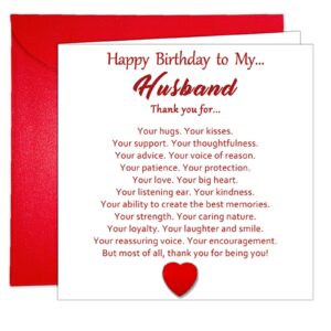 hilgue special birthday card for husband, thank you husband birthday card, sentimental bday card for him with envelope