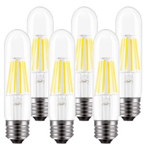 asoko t10 bulbs daylight white 6w, dimmable t10 edison bulb 60 watts 4000k, e26 base led tubular light bulbs, tube vintage led edison bulb for desk lamp, pendant lights, home (6 pack)