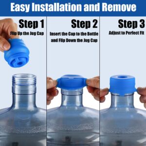 5 Gallon Water Jug Cap Reusable, Non-Spilling 55mm Water Bottle Dispenser Caps, Silicone 5 Gal Jug Replacement Caps Lids Anti Splash (Ocean Blue, 3 Pack)