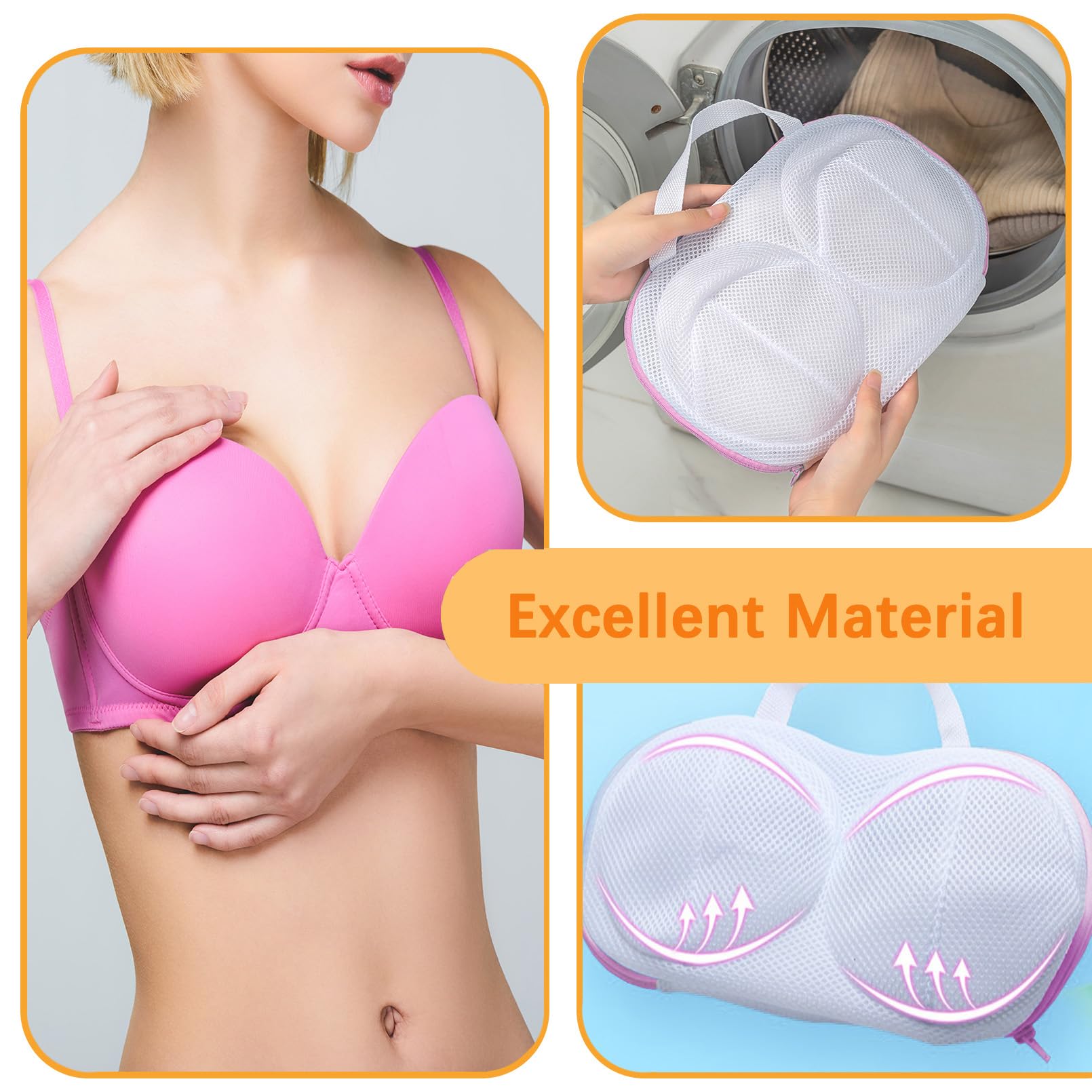 Bra Washing Bags for Laundry, Large Bra Laundry Bags for Washing Machine, Fits All Cups Anti Deformation Bra Washing Bag, Lingerie Bags for Washing Delicates (6 Pcs - Pink XXL)