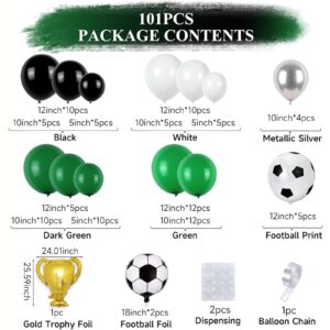 Soccer Balloon Arch Kit Boys, Green Balloon Arch Kit with Football Trophy Balloons Dark Green Black White Latex Balloons Metallic Silver Balloons for Baby Shower Birthday Soccer Party Decorations