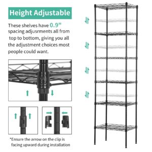 XXkseh 6 Tier Metal Shelf, Heavy Duty Garage Storage Rack, 100lbs Capacity per Shelf, Adjustable Wire Shelves, Black, Floor Mount, 16.7" L x 11.8" W x 63" H