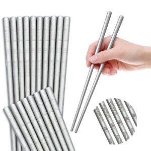 10 pairs chopsticks reusable, bestdin metal chopsticks reusable with unique laser engraving pattern, 9.2 inch stainless steel chop sticks for asian food, square non-slip chopsticks, dishwasher safe