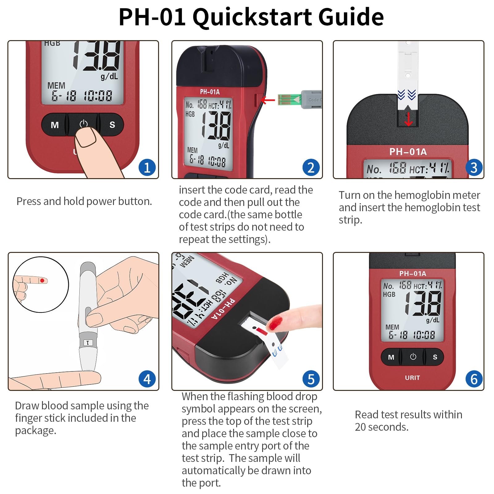 URIT Hemoglobin Test Meter with 25 Hemoglobin Test Strips, Accurate and Fast, Easy for Home Use