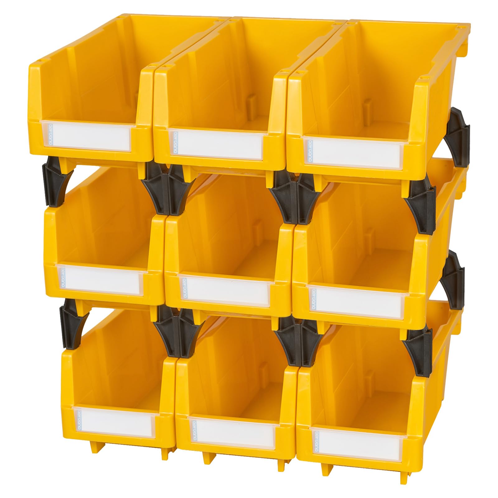 AERCANA Plastic Storage Bins Shop Stackable Organizer Bins Parts Bin Shelf Storage Bin Garage Storage Bins(Yellow,Pack of 9)