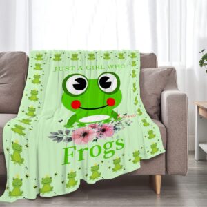 Frog Blanket for Girls Women Super Soft Cozy Frog Animal Stuff Decor Fleece Throw Blanket Plush Warm Fleece Just a Girl Who Loves Frogs Flannel Gifts Blankets for Kids Adults 50"x40"