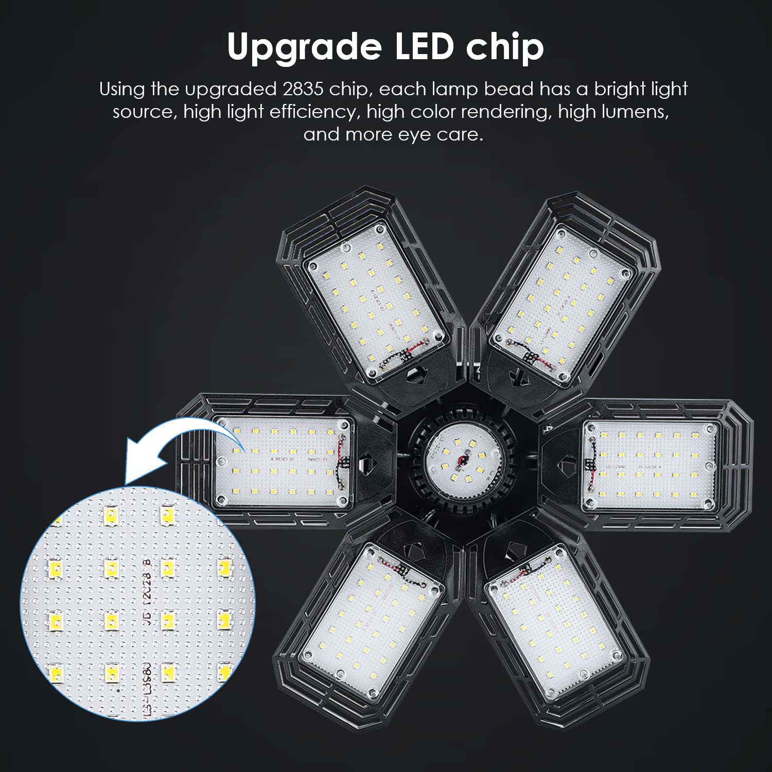 KASLIGHT LED Garage Light, 160W, 6 Adjustable LED Panel Heads, 180 Coverage, Energy Saving, Black