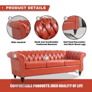 KUVENQIW Modern Orange Chesterfield Sofa Button Tufted Faux Leather Couches for Living Room Classic Bedroom Office Apartment (Orange)