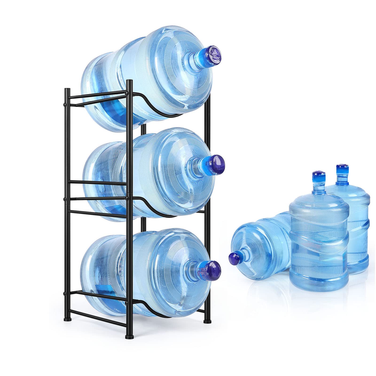 Vrisa Water Cooler Jug Rack Water Bottle Holder 3 Tier Water Bottle Storage 3/5 Gallon Water Cooler Rack Heavy Duty Rack Save Space for Home Office Kitchen, Black