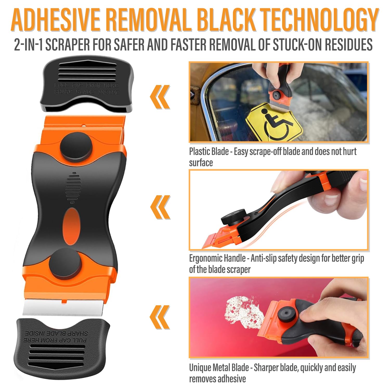 Adhesive Remover for Cars, 3.3 fl.oz Car Sticker Remover Spray with Scraper & Extra Plastic Razor Blades, Sticker Remover for Cars, Windows, Rapidly Removes Labels, Sticker, Glue