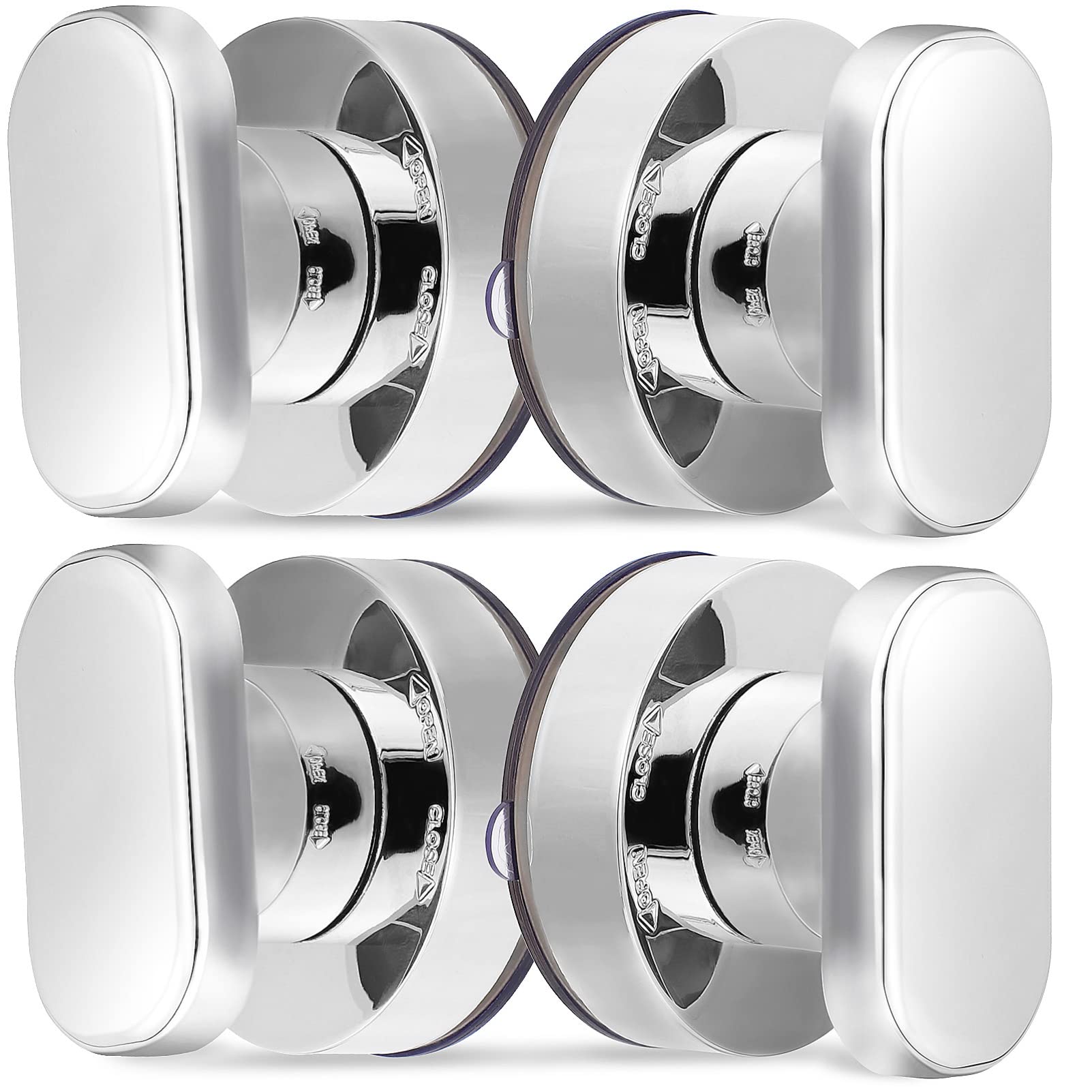 TEHAUX Suction Cup Glass Door Handle, Sliding Shower Door Handle Suction Cup Knob Suction Cup Glass Wall Door Hook with Suction Cup for Glass Door and Window (4pcs, Silver)