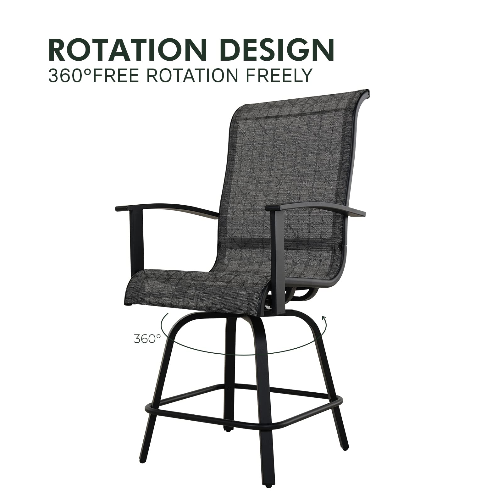 Grand patio Outdoor Counter Height Patiol Stools Set of 2, Swivel Bar Chairs for Balcony, Poolside, Backyard, Garden ((Black&Grey Plaid, 6PC)