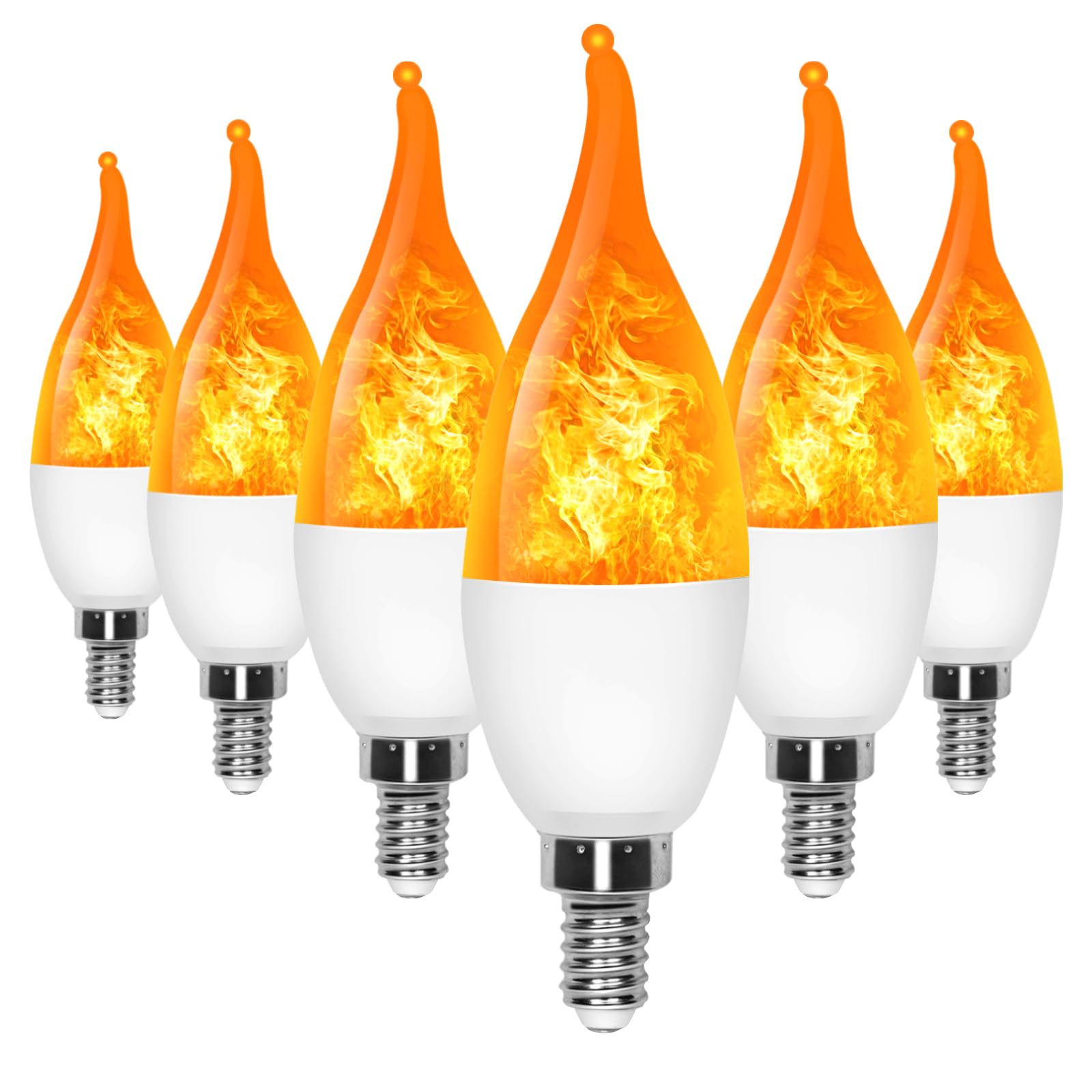 AYOGU 6-Pack LED Flame Light Bulb, 3 Mode E12 Edison Bulb, 1.2W Warm White, for Chandelier, Halloween Decorations, Christmas, Outdoor, Indoor