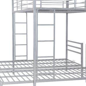 Metal Triple Bunk Bed with Built-in Shelf and Guardrails, Full Over 2 Twin Bunk Bed for Family, Kids, Teens,No Box Spring Needed