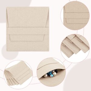 40 Pcs Microfiber Jewelry Pouch with Band 8 x 8 cm, Jewelry Packaging Bag Luxury Small Jewelry Gift Bags Microfiber Bag for Bracelet Necklace Packaging (Khaki)