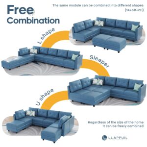 LLappuil Modular Sectional Sofa, Convertible U Shaped Sectional Couch with Storage, Modular Sectionals for Living Room, Faux Leather Fabric Waterproof Sofa, 6 Seat, Navy Blue