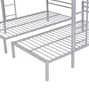 Metal Triple Bunk Bed with Built-in Shelf and Guardrails, Full Over 2 Twin Bunk Bed for Family, Kids, Teens,No Box Spring Needed