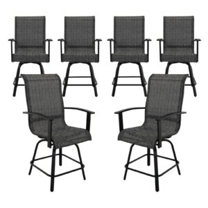 grand patio outdoor counter height patiol stools set of 2, swivel bar chairs for balcony, poolside, backyard, garden ((black&grey plaid, 6pc)