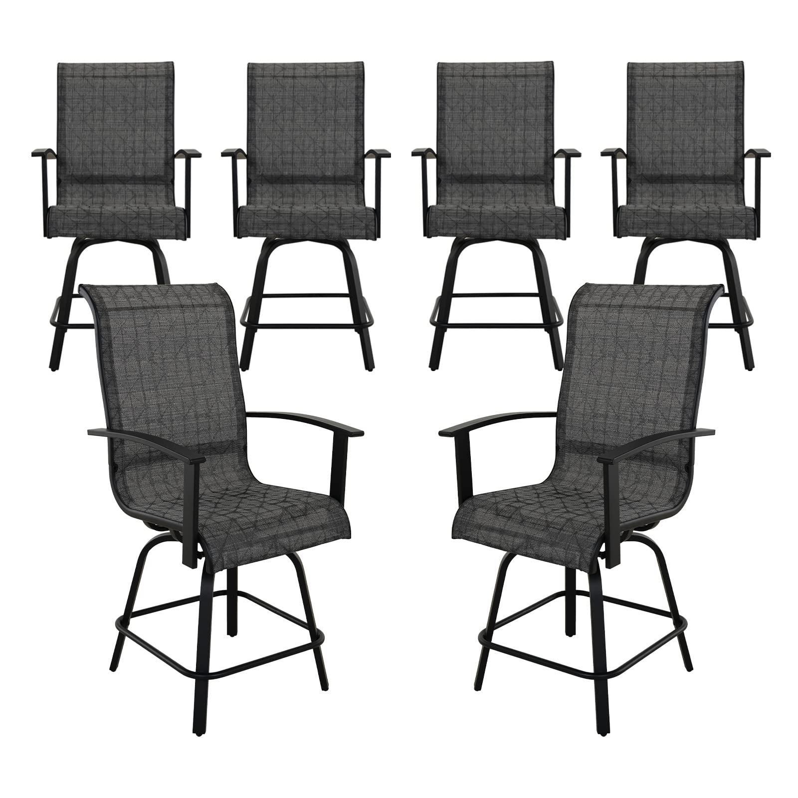 Grand patio Outdoor Counter Height Patiol Stools Set of 2, Swivel Bar Chairs for Balcony, Poolside, Backyard, Garden ((Black&Grey Plaid, 6PC)