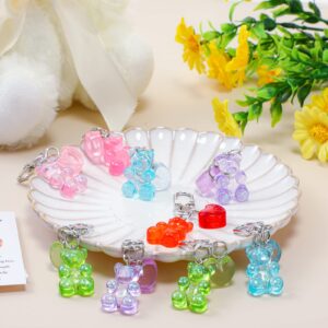 HyDren 24 Sets Cute Bear Keychains Gift Bear Cards Acrylic Bears Keyrings Classroom Gifts for Students Girl Boy Bear Baby Shower Keychains School Inspirational Reward Gift Bear Themed