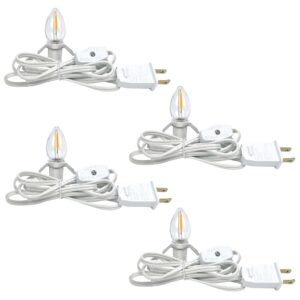 4 pack lights accessory cord with 4 c7 led light bulb, clip-in lamp cord replacement, candelabra-base e12 socket white cord with on/off switch pluggs for holiday decorations