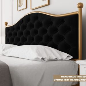 HIFIT Luxury Queen Size Platform Bed Frame with Elegant Button Tufted Curved Headboard, Velvet Upholstered Bed Frame with No Noise, Heavy Duty Metal Frame Foundation, No Box Spring Needed, Gold-Black